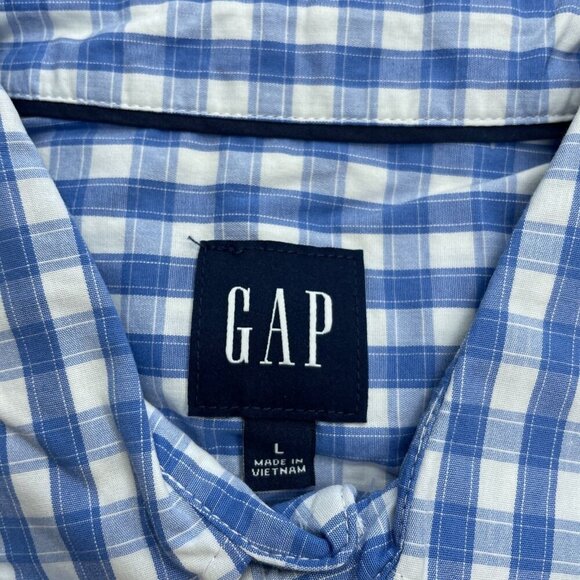 NEW Gap Men's Size L Short Sleeve Blue Plaid Button up Shirt - Picture 8 of 9